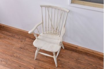 中古　飛騨産業キツツキマーク　アンティークペイント　スティックバックチェア(椅子、イス)