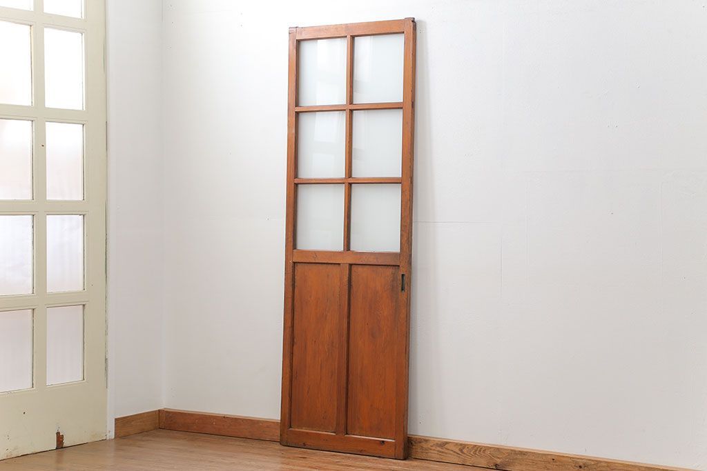 昭和レトロ すりガラス入りのシンプルなガラス戸(2)　(引き戸)