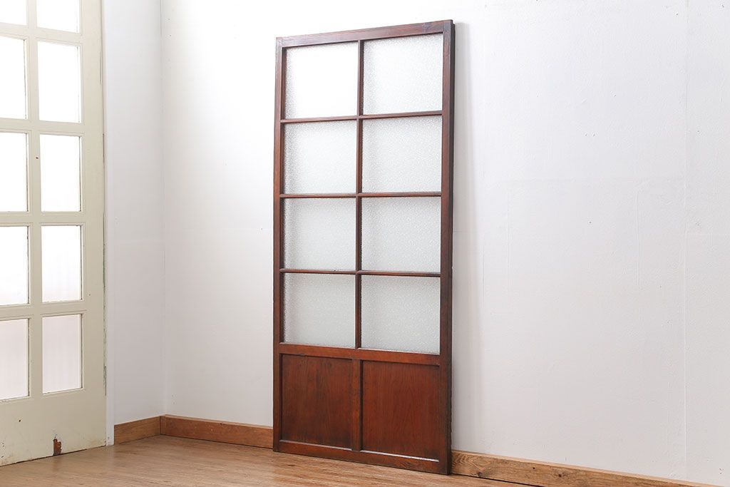 アンティーク ジャンク品　古い木のダイヤガラス引き戸1枚　(2)(ガラス戸)