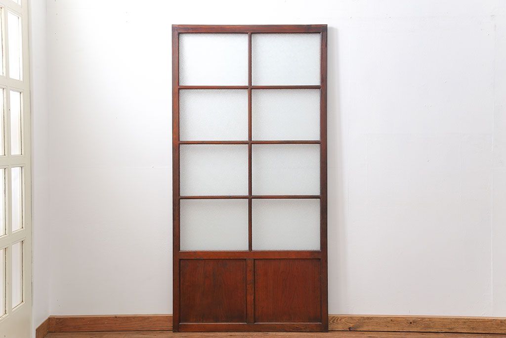 アンティーク ジャンク品　古い木のダイヤガラス引き戸1枚　(2)(ガラス戸)