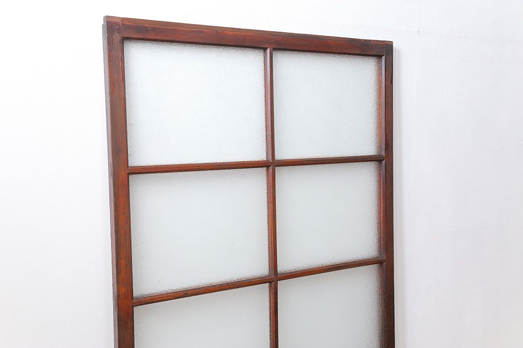 アンティーク ジャンク品　古い木のダイヤガラス引き戸1枚　(2)(ガラス戸)