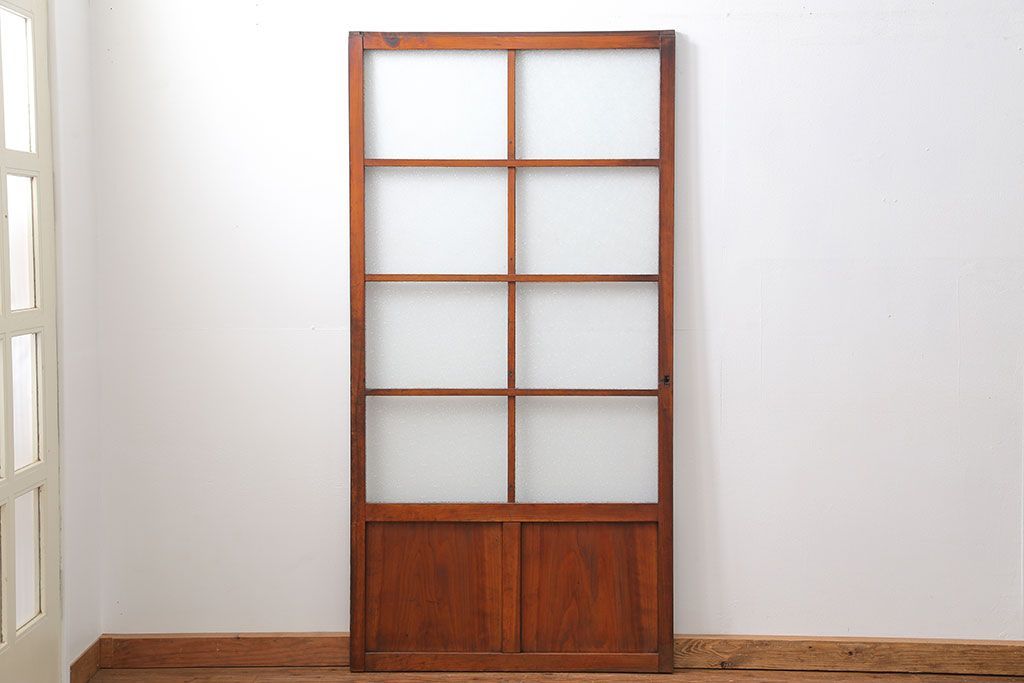 アンティーク ジャンク品　古い木のダイヤガラス引き戸1枚　(2)(ガラス戸)