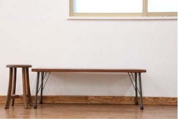 アンティーク家具　アンティーク 天板一枚板　使い込まれた古材天板の鉄脚センターテーブル(8)