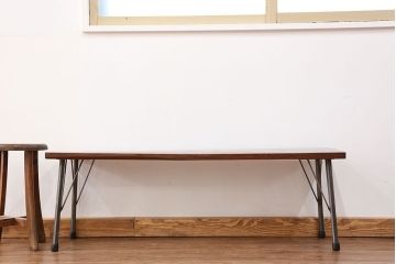 アンティーク家具　アンティーク 天板一枚板　使い込まれた古材天板の鉄脚センターテーブル(9)(ベンチ、長椅子、長イス)