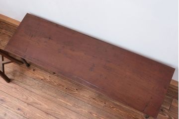 アンティーク家具　アンティーク 天板一枚板　使い込まれた古材天板の鉄脚センターテーブル(9)(ベンチ、長椅子、長イス)