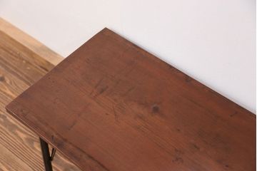 アンティーク家具　アンティーク 天板一枚板　使い込まれた古材天板の鉄脚センターテーブル(9)(ベンチ、長椅子、長イス)