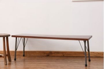 アンティーク家具　アンティーク 天板一枚板　使い込まれた古材天板の鉄脚センターテーブル(9)(ベンチ、長椅子、長イス)