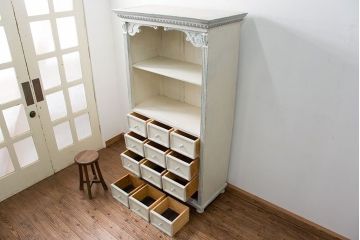 アンティーク家具　フランスアンティーク シャビーなペイントのフレンチキャビネット(2)(収納棚、飾り棚)