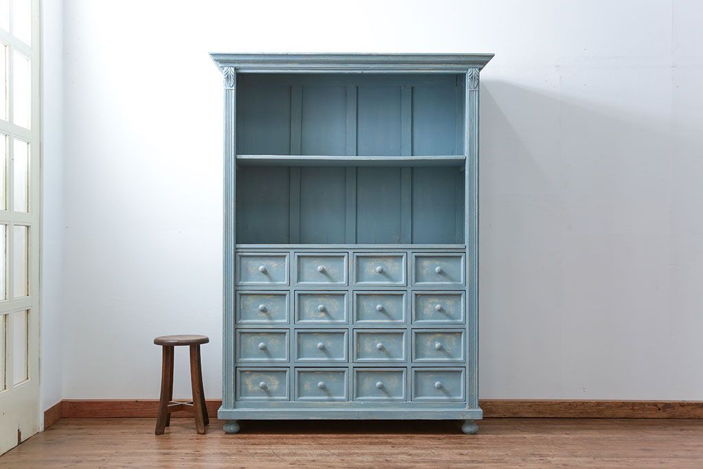 アンティーク家具 フランスアンティーク リメイク品 ペンキのはげた引き出し付きフレンチキャビネット(1)(収納棚、飾り棚)