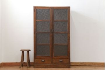 アンティーク家具　アンティーク 古いナラ材の大振りなダイヤガラス本箱(ブックケース、収納棚)