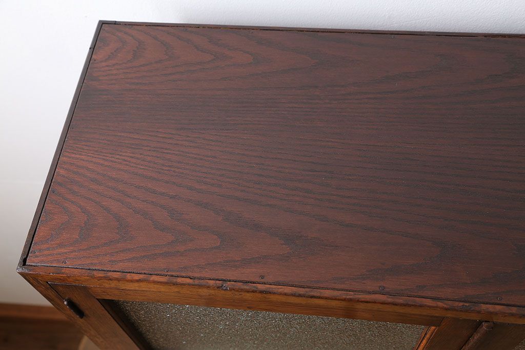 アンティーク家具　アンティーク 古いナラ材の大振りなダイヤガラス本箱(ブックケース、収納棚)