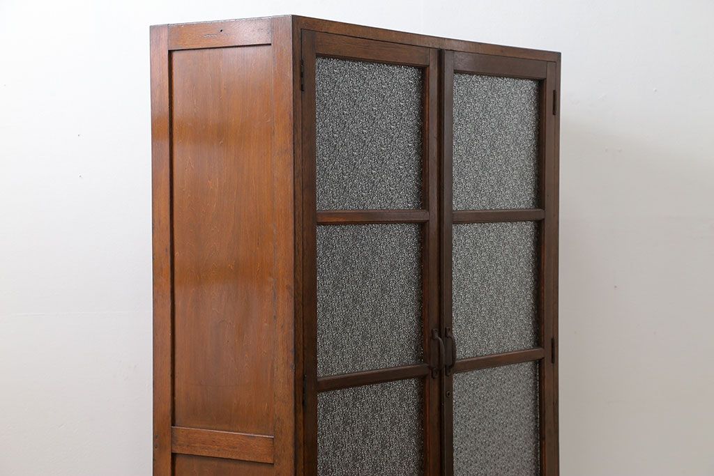 アンティーク家具　アンティーク 古いナラ材の大振りなダイヤガラス本箱(ブックケース、収納棚)