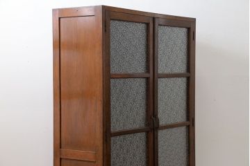 アンティーク家具　アンティーク 古いナラ材の大振りなダイヤガラス本箱(ブックケース、収納棚)