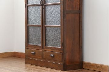 アンティーク家具　アンティーク 古いナラ材の大振りなダイヤガラス本箱(ブックケース、収納棚)