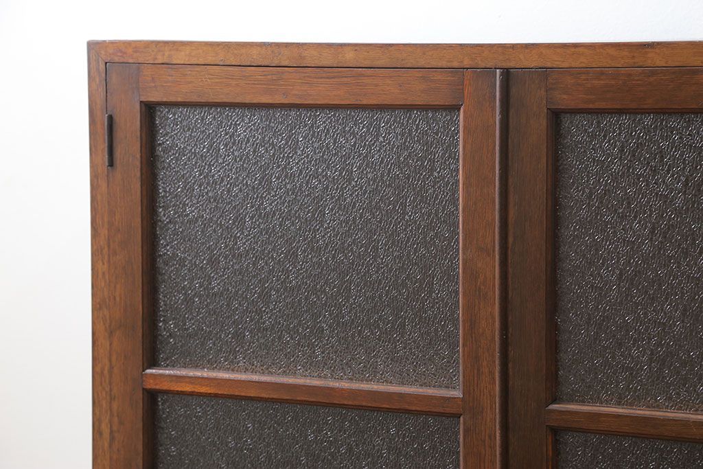 アンティーク家具　アンティーク 古いナラ材の大振りなダイヤガラス本箱(ブックケース、収納棚)