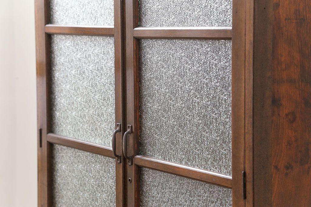 アンティーク家具　アンティーク 古いナラ材の大振りなダイヤガラス本箱(ブックケース、収納棚)