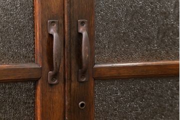 アンティーク家具　アンティーク 古いナラ材の大振りなダイヤガラス本箱(ブックケース、収納棚)