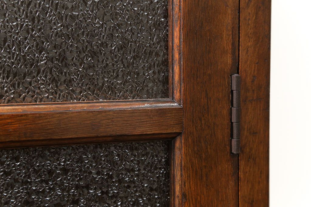 アンティーク家具　アンティーク 古いナラ材の大振りなダイヤガラス本箱(ブックケース、収納棚)