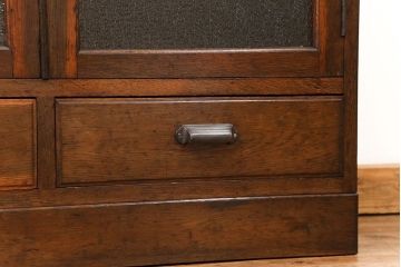 アンティーク家具　アンティーク 古いナラ材の大振りなダイヤガラス本箱(ブックケース、収納棚)