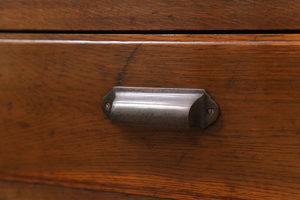 アンティーク家具　アンティーク 古いナラ材の大振りなダイヤガラス本箱(ブックケース、収納棚)