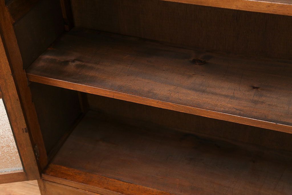 アンティーク家具　アンティーク 古いナラ材の大振りなダイヤガラス本箱(ブックケース、収納棚)