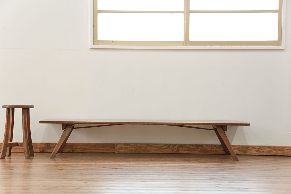 レトロ家具　昭和レトロ 折り畳み式!古い木の横長テーブル(2)