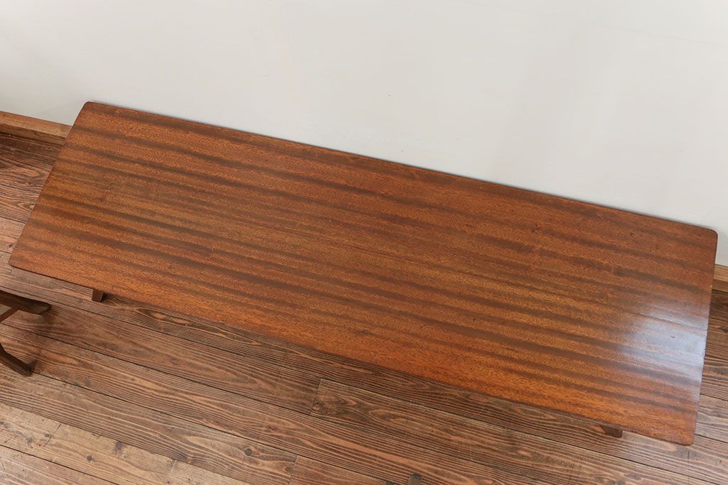 レトロ家具　昭和レトロ 折り畳み式!古い木の横長テーブル(2)