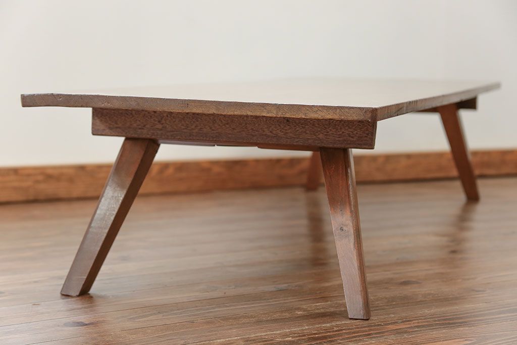 レトロ家具　昭和レトロ 折り畳み式!古い木の横長テーブル(2)