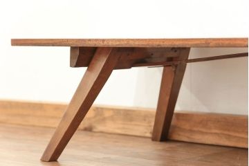 レトロ家具　昭和レトロ 折り畳み式!古い木の横長テーブル(2)