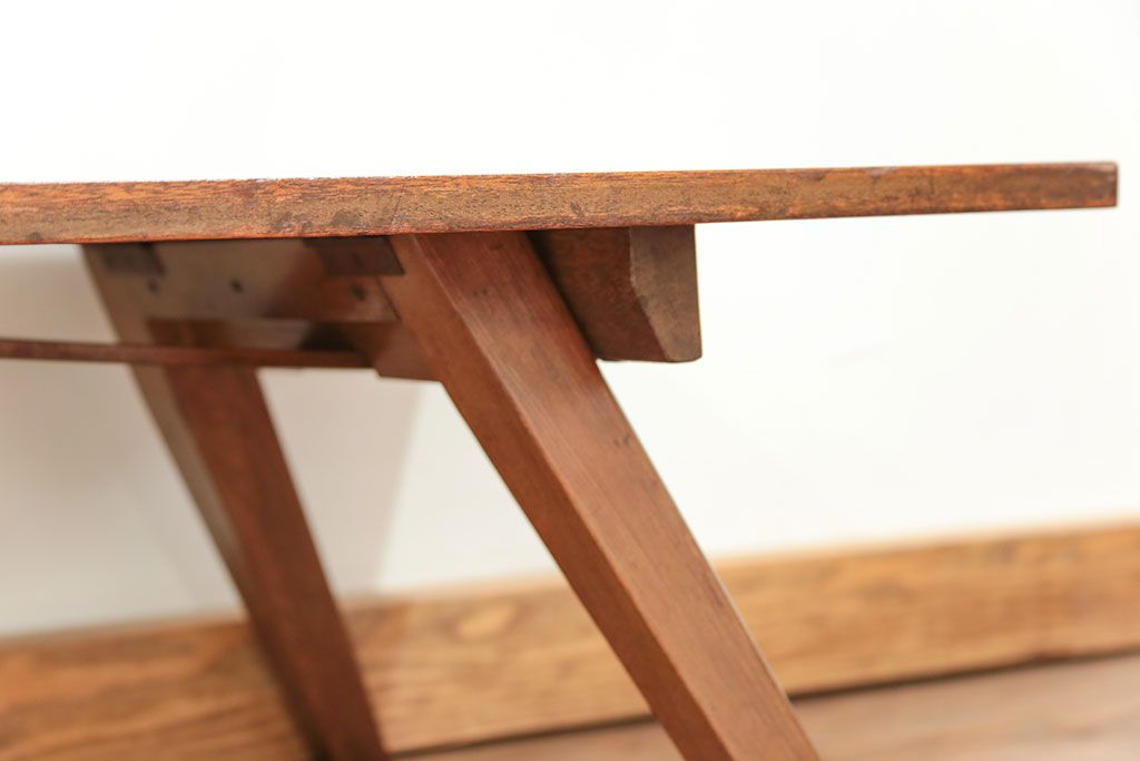 レトロ家具　昭和レトロ 折り畳み式!古い木の横長テーブル(2)