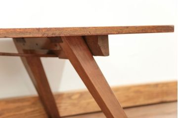 レトロ家具　昭和レトロ 折り畳み式!古い木の横長テーブル(2)