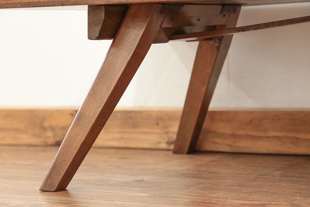 レトロ家具　昭和レトロ 折り畳み式!古い木の横長テーブル(2)
