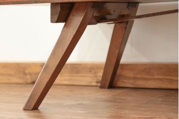 レトロ家具　昭和レトロ 折り畳み式!古い木の横長テーブル(2)