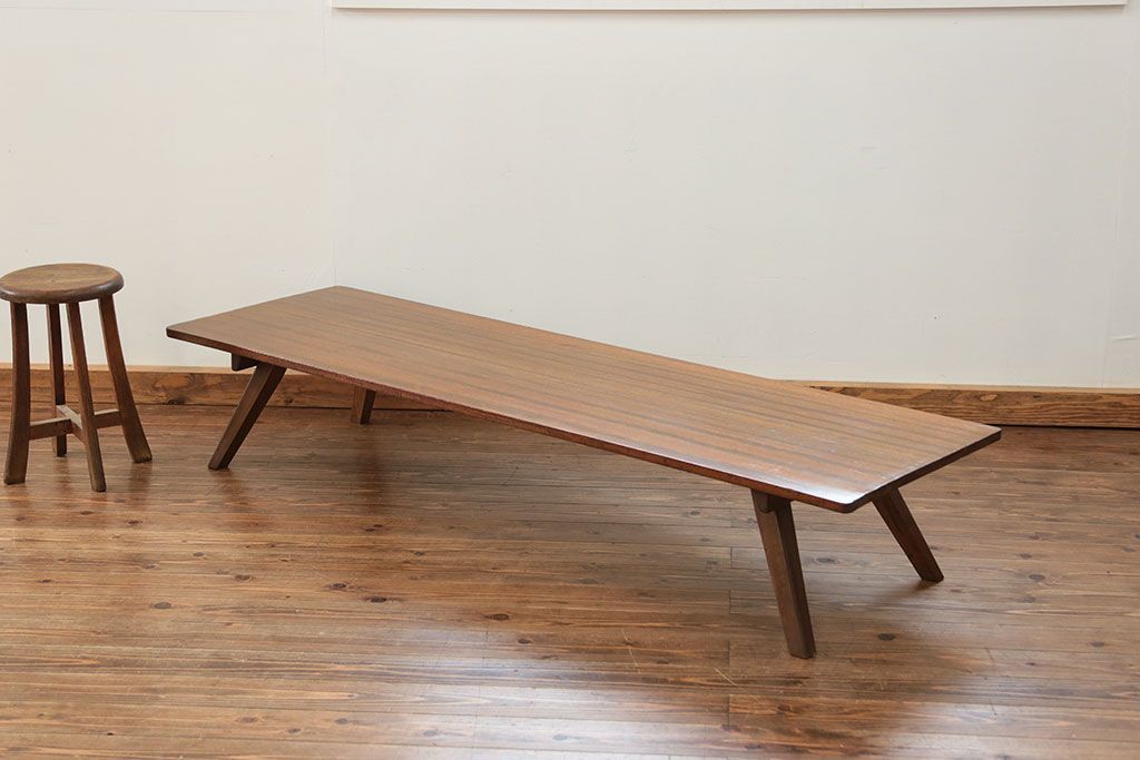 レトロ家具　昭和レトロ 折り畳み式!古い木の横長テーブル(2)