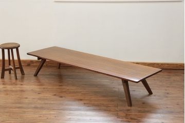 レトロ家具　昭和レトロ 折り畳み式!古い木の横長テーブル(2)