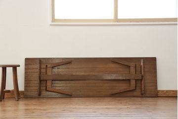 レトロ家具　昭和レトロ 折り畳み式!古い木の横長テーブル(2)