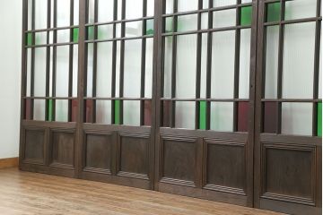 大正ロマン 古い洋館で使われていた色ガラス引き戸　4枚セット(2)(ガラス戸、和風建具)