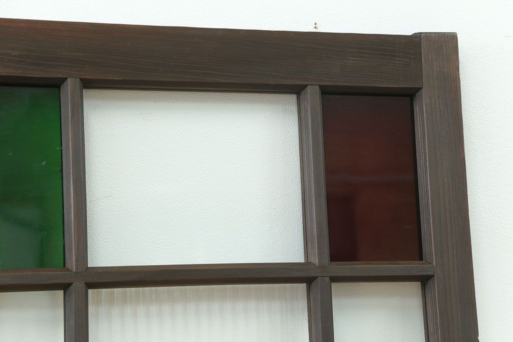 大正ロマン 古い洋館で使われていた色ガラス引き戸　4枚セット(2)(ガラス戸、和風建具)