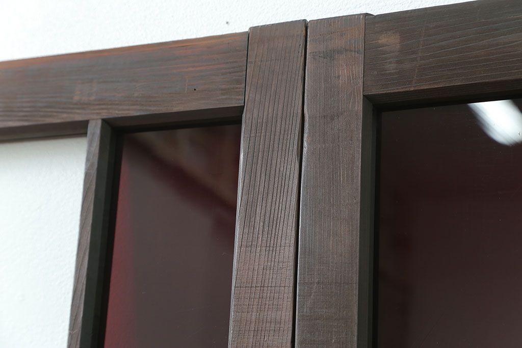 大正ロマン 古い洋館で使われていた色ガラス引き戸　4枚セット(2)(ガラス戸、和風建具)