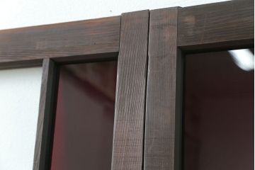 大正ロマン 古い洋館で使われていた色ガラス引き戸　4枚セット(2)(ガラス戸、和風建具)