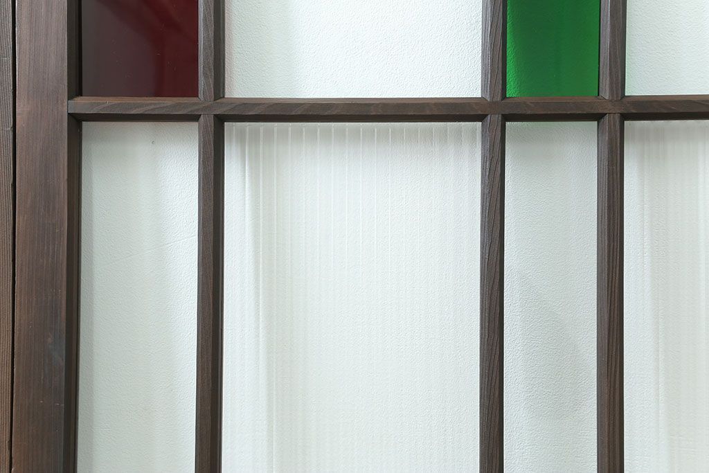 大正ロマン 古い洋館で使われていた色ガラス引き戸　4枚セット(2)(ガラス戸、和風建具)