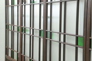 大正ロマン 古い洋館で使われていた色ガラス引き戸　4枚セット(2)(ガラス戸、和風建具)