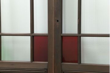 大正ロマン 古い洋館で使われていた色ガラス引き戸　4枚セット(2)(ガラス戸、和風建具)