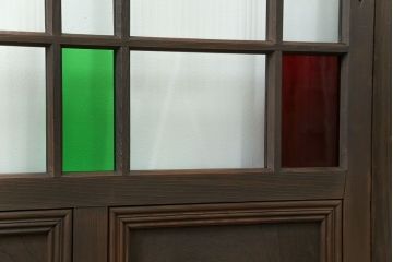 大正ロマン 古い洋館で使われていた色ガラス引き戸　4枚セット(2)(ガラス戸、和風建具)