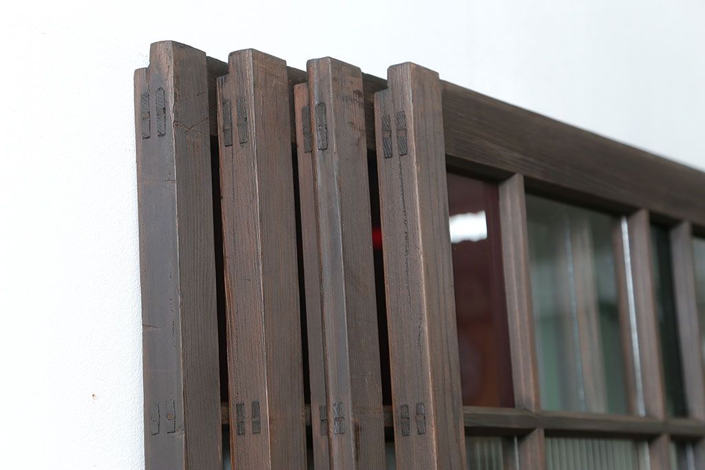 大正ロマン 古い洋館で使われていた色ガラス引き戸　4枚セット(2)(ガラス戸、和風建具)