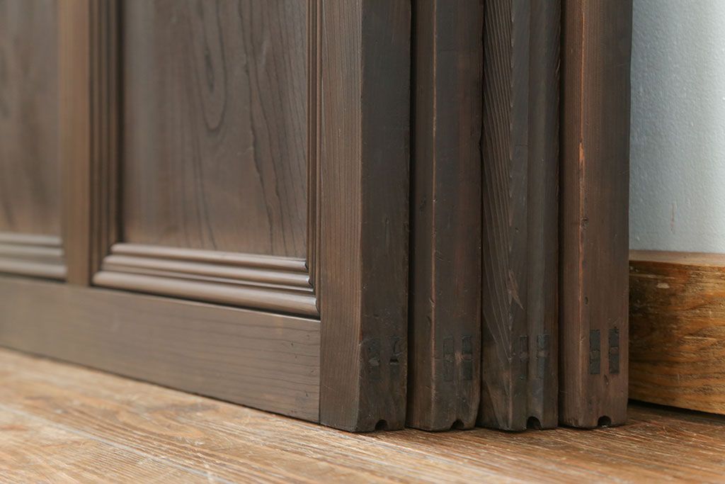 大正ロマン 古い洋館で使われていた色ガラス引き戸　4枚セット(2)(ガラス戸、和風建具)