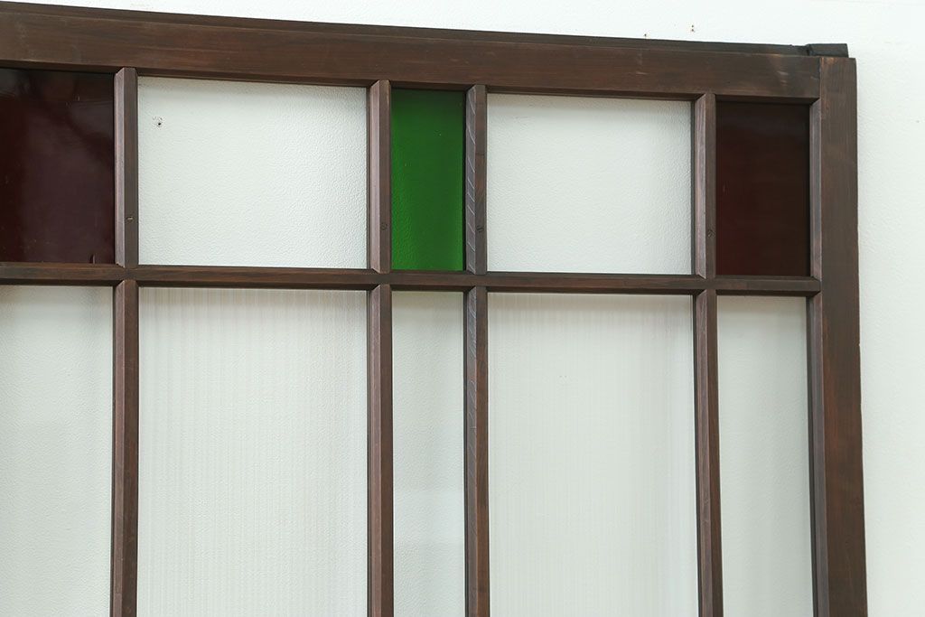 大正ロマン 古い洋館で使われていた色ガラス引き戸　4枚セット(2)(ガラス戸、和風建具)