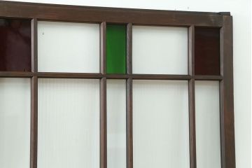 大正ロマン 古い洋館で使われていた色ガラス引き戸　4枚セット(2)(ガラス戸、和風建具)