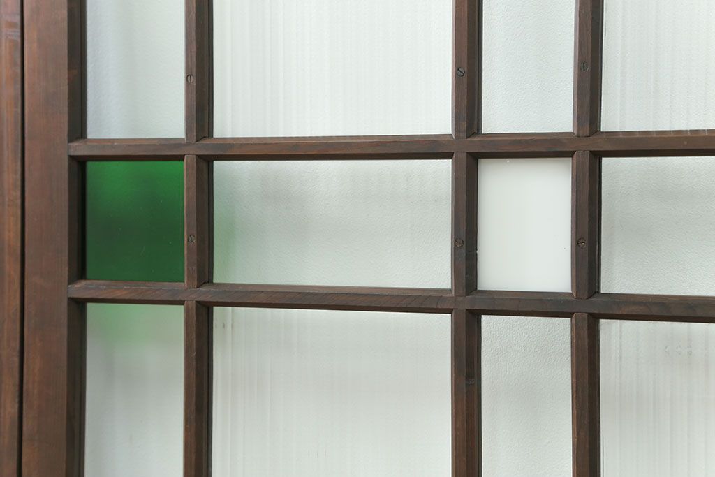 大正ロマン 古い洋館で使われていた色ガラス引き戸　4枚セット(2)(ガラス戸、和風建具)