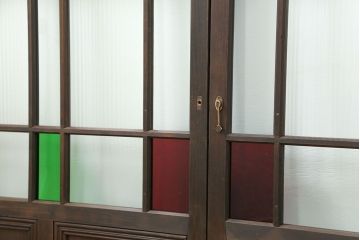 大正ロマン 古い洋館で使われていた色ガラス引き戸　4枚セット(2)(ガラス戸、和風建具)